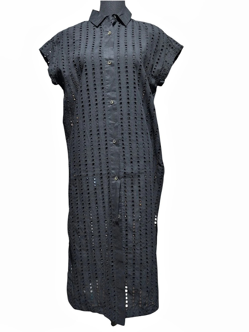 CALIA Black Cotton Eyelet Shirt Dress Swim Cover Up S NWT